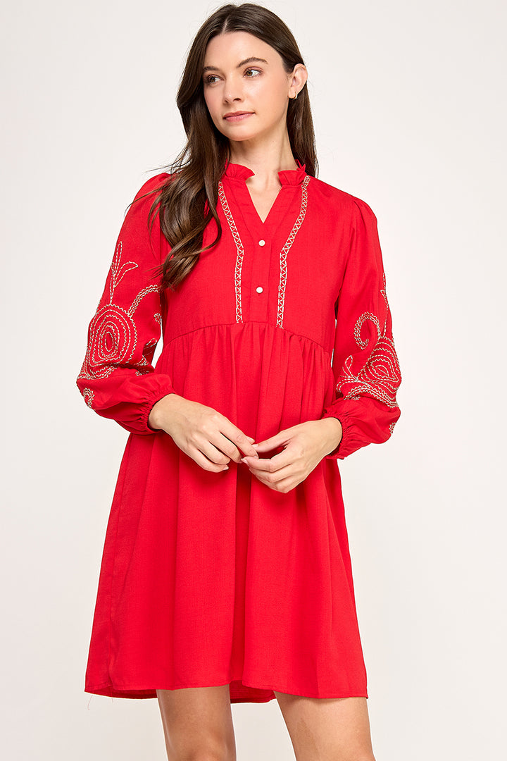 EMBROIDERED LONG SLEEVE DRESS