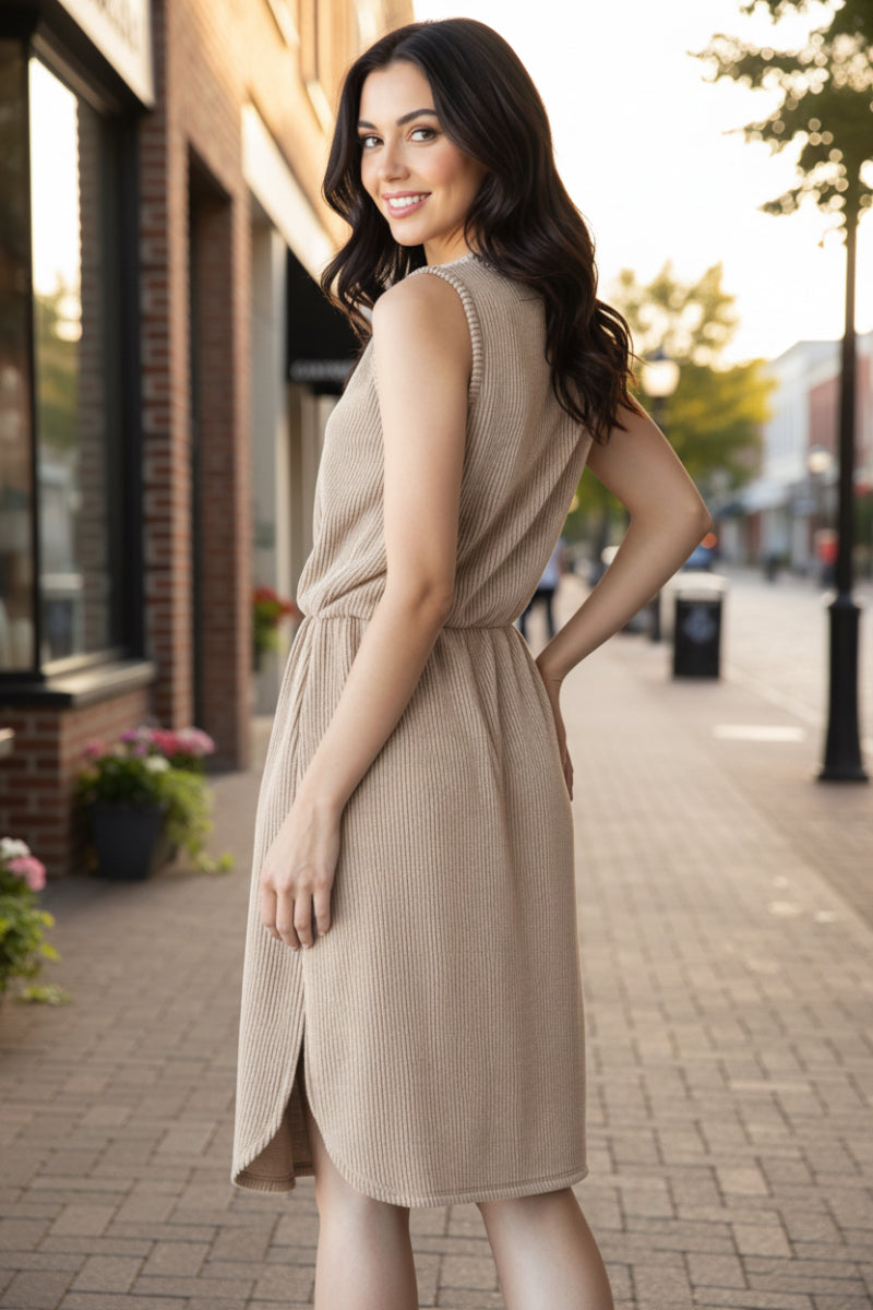 URBAN RIB DRAWSTRING WAIST MINI DRESS HMED6806