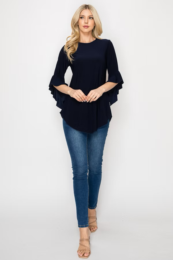 SOLID 3/4 BELL SLEEVES TUNIC TOP