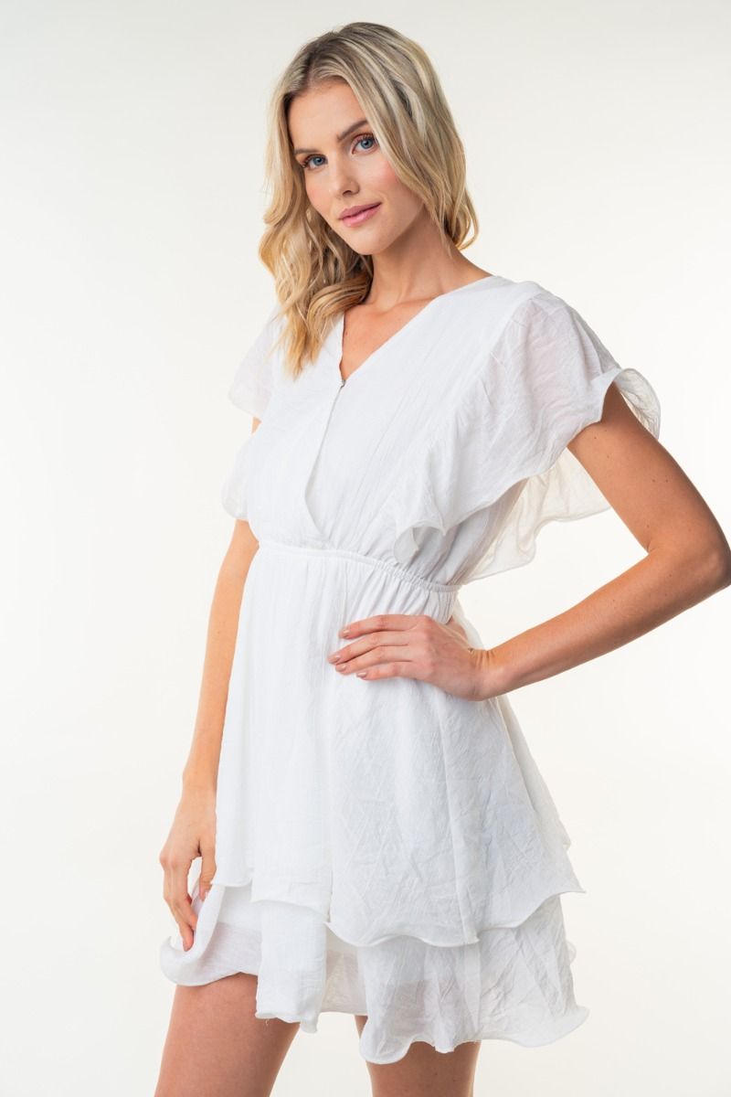 SHORT SLEEVE SOLID WOVEN DRESS