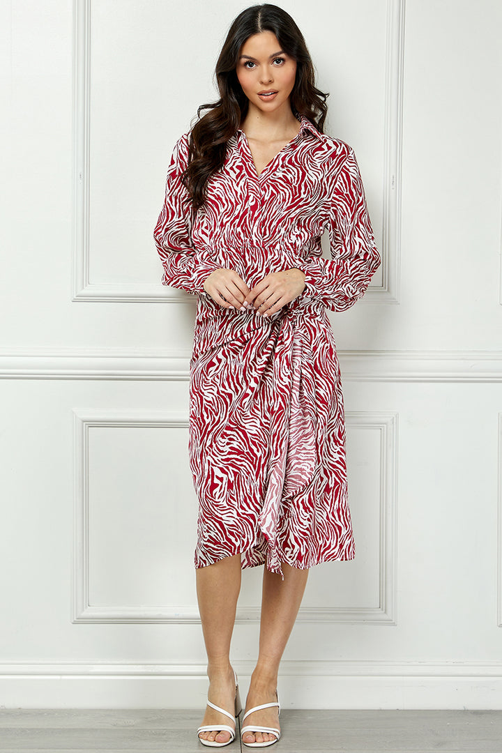 LONG SLEEVE DRESS WITH FAUX WRAP