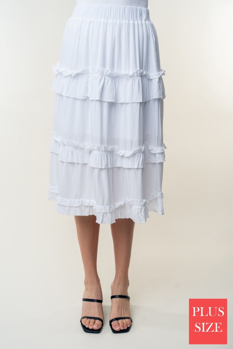 HIGH WAISTED SOLID PLUS SIZE WOVEN SKIRT