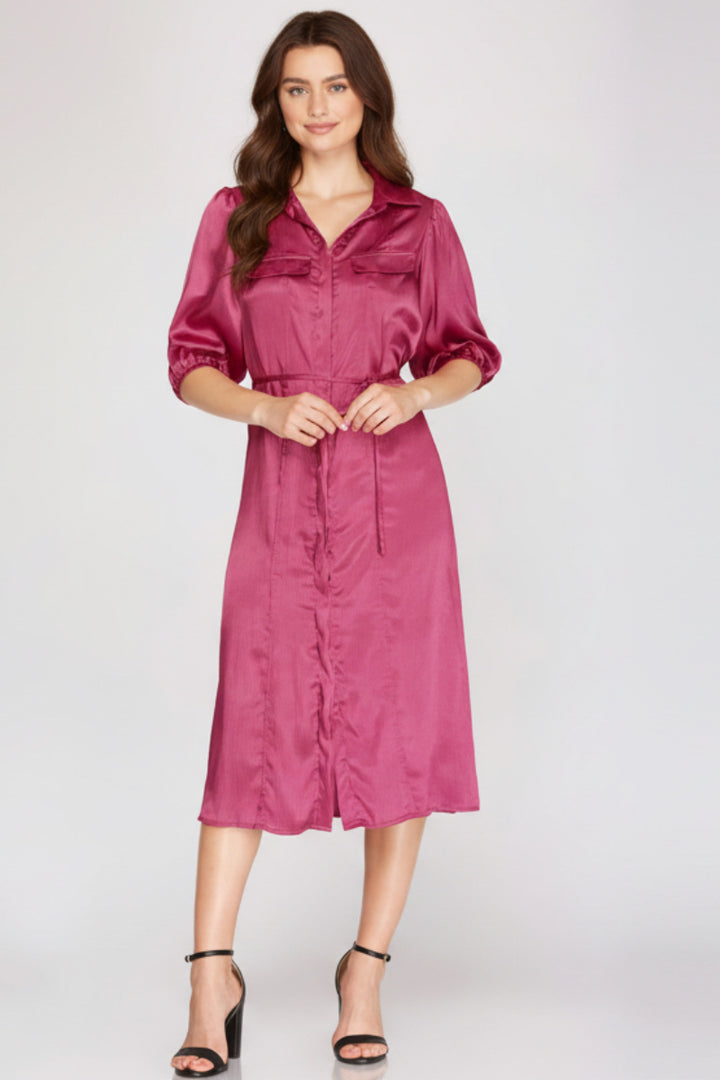 HALF SLEEVES WOVEN SHIRT MINI DRESS SKSY3267