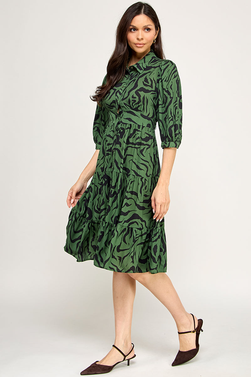 COLLARED BUTTON DOWN MIDI DRESS