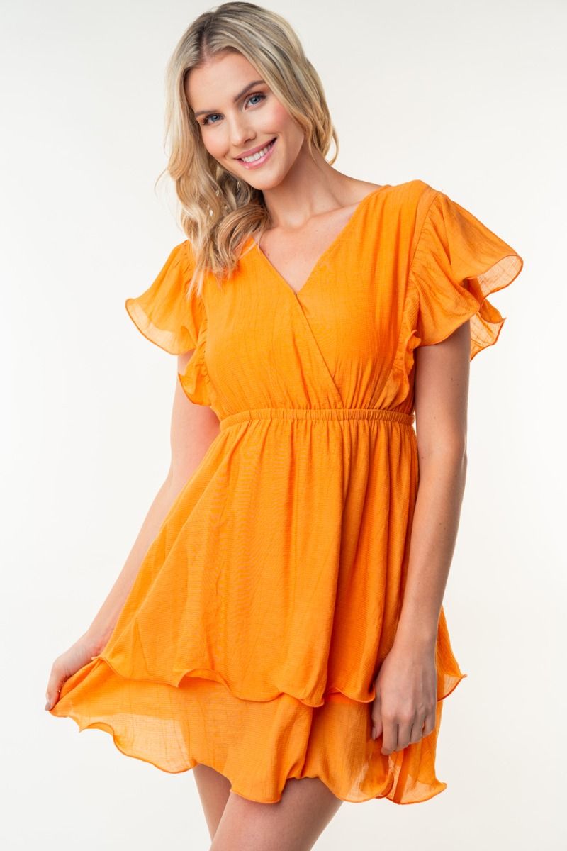 SHORT SLEEVE SOLID WOVEN DRESS