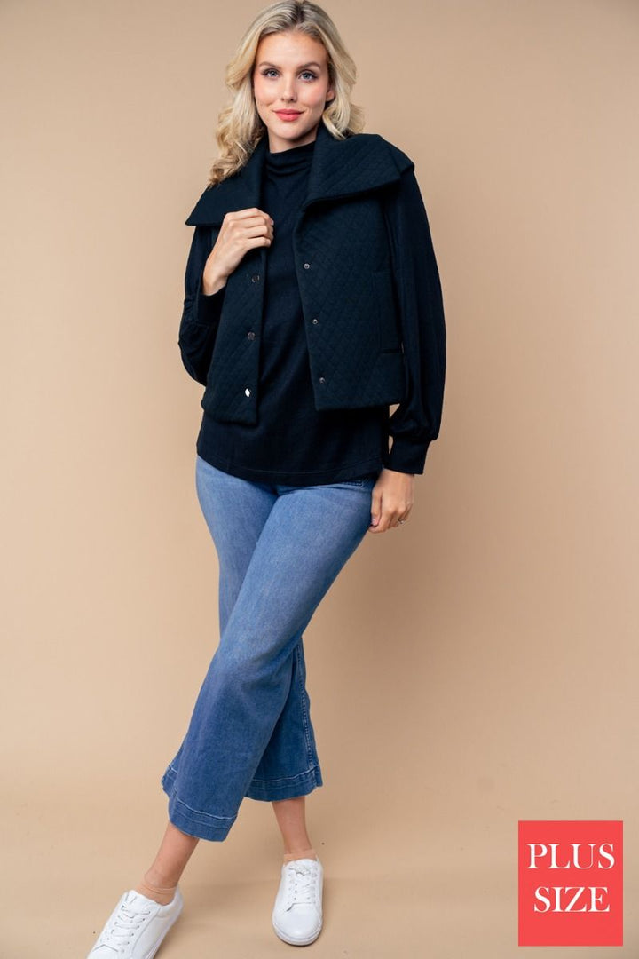 PLUS SIZE SLEEVELESS SOLID BUTTON DOWN VEST