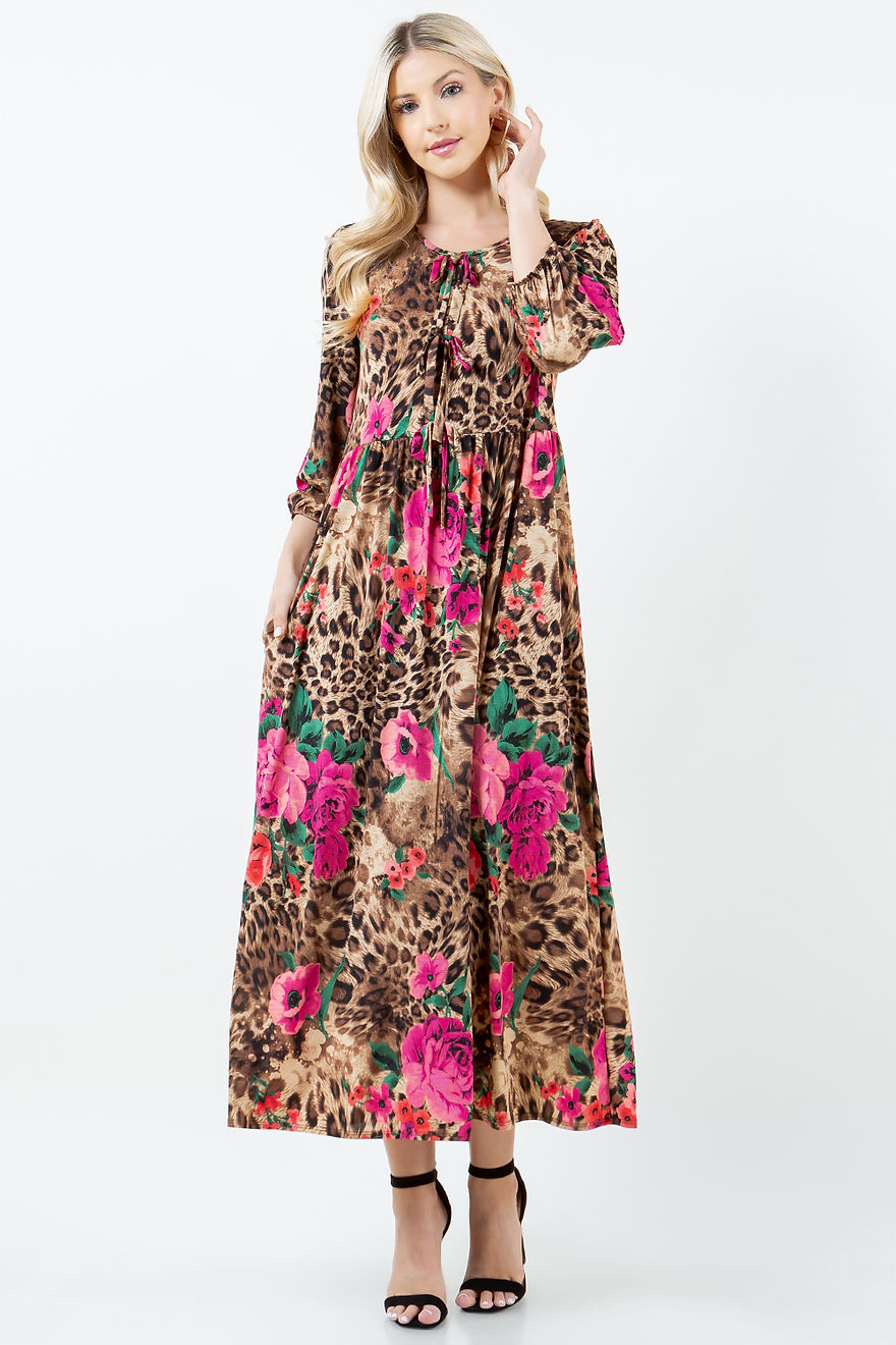 ANIMAL PRINT W/SIDE POCKETS PLUS SIZE MAXI DRESS