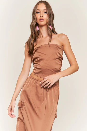 SATIN BANDEAU CROP TOP T9946