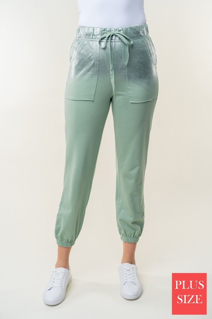 HIGE WAISTED SOLID KNIT PLUS SIZEJOGGER  PANTS