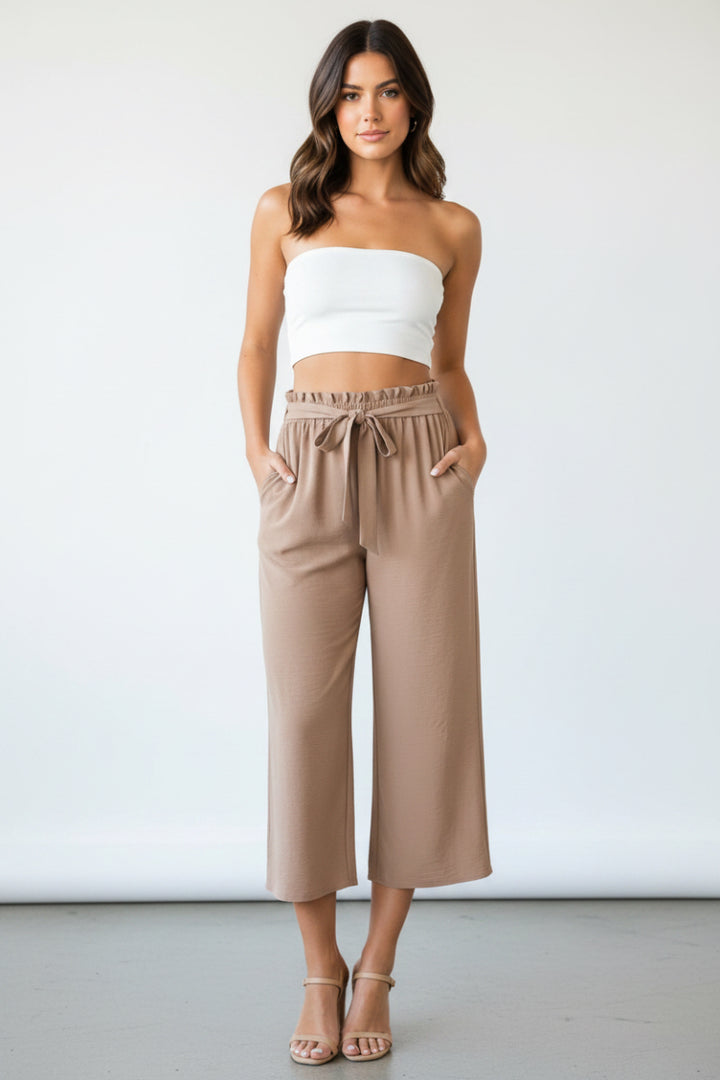 PLUS SIZE PAPERBAG WAISTBAND SOLID WOVEN CULOTTES PANTS-HMEP6735-10