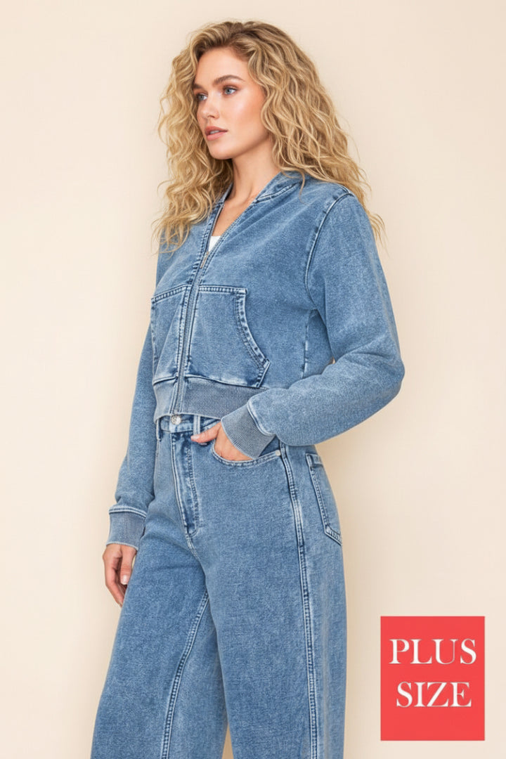 PLUS SIZE LONG SLEEVE DENIM JACKT-WBT10829