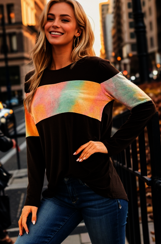 MULTI COLOR TIE DYE CONTRAST PLUS SIZE TOP  HMST1419-18
