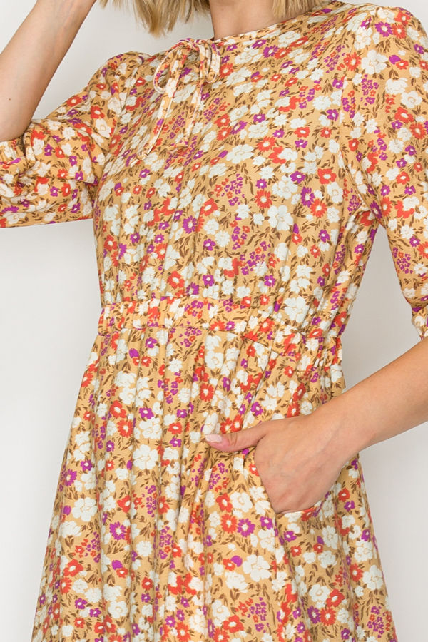 FLORAL BOHO MIDI DRESS WITH SIDE POCKETS