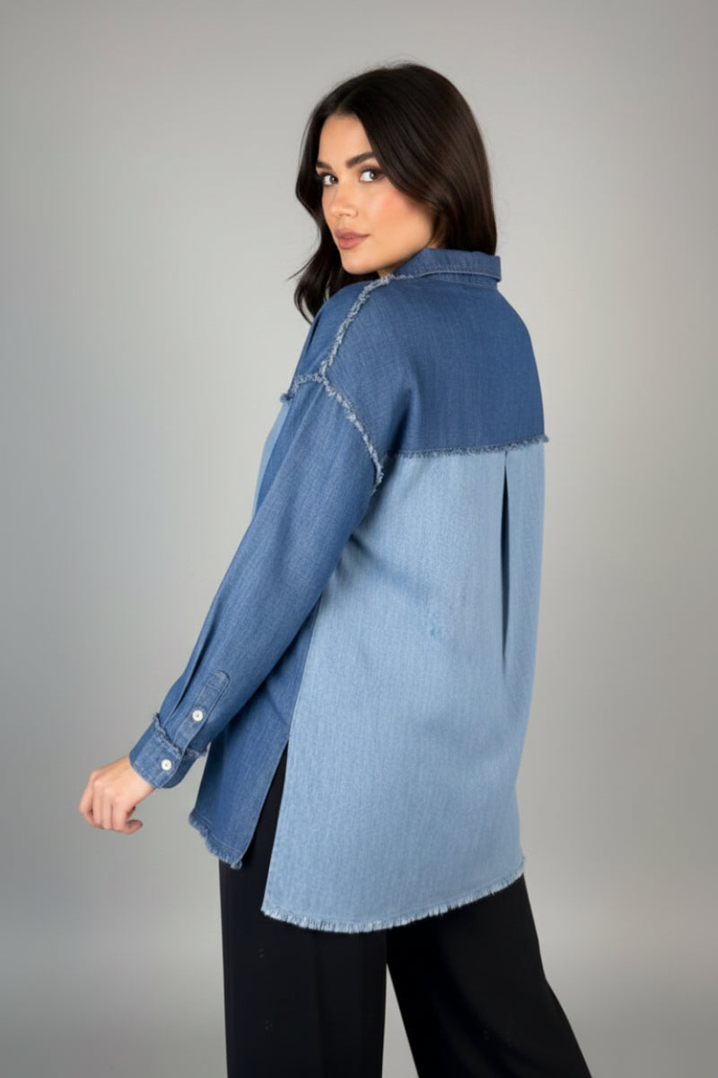 LONG SLEEVE PATCH DENIM SHACKET-WBT10560XL