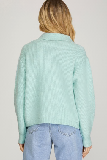 NOTCH BECK BUTTON DOWN LONG SLEEVES SWEATER TOP SKSY5410