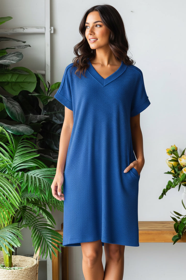 PLUS SIZE DOLMAN SLEEVE W/BAND URBAN RIB MINI DRESS HMED6846