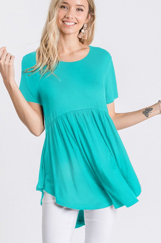 NAVY SHORT SLEEVES BABYDOLL TUNIC TOP HMST1518S