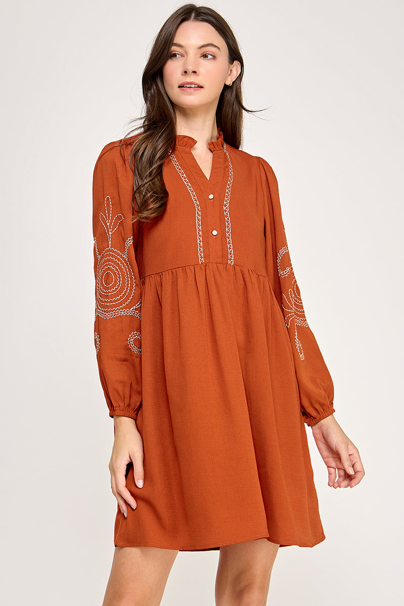 EMBROIDERED LONG SLEEVE DRESS