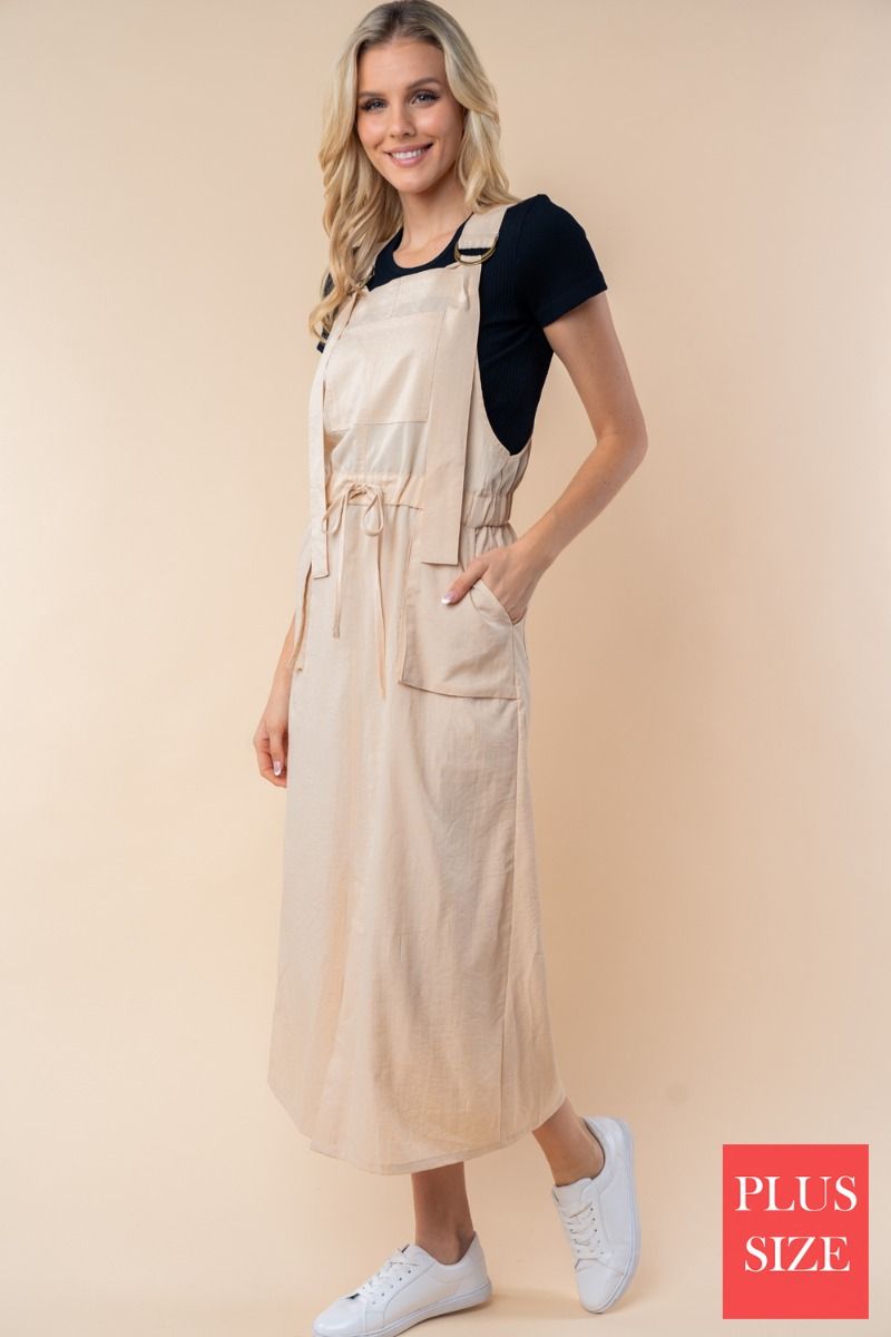 SLEEVELESS SOLID KNIT PLUS SIZE OVERALL DRESS