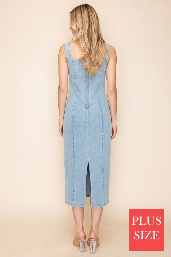 PLUS SIZE SLEEVELESS DENIM MIDI DRESS WBD90763P