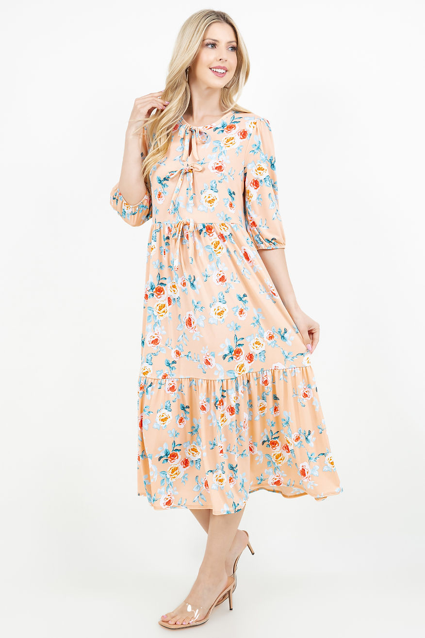 PLUS SIZE FRONT TIE BOW MIDI DRESS-SHVL5999