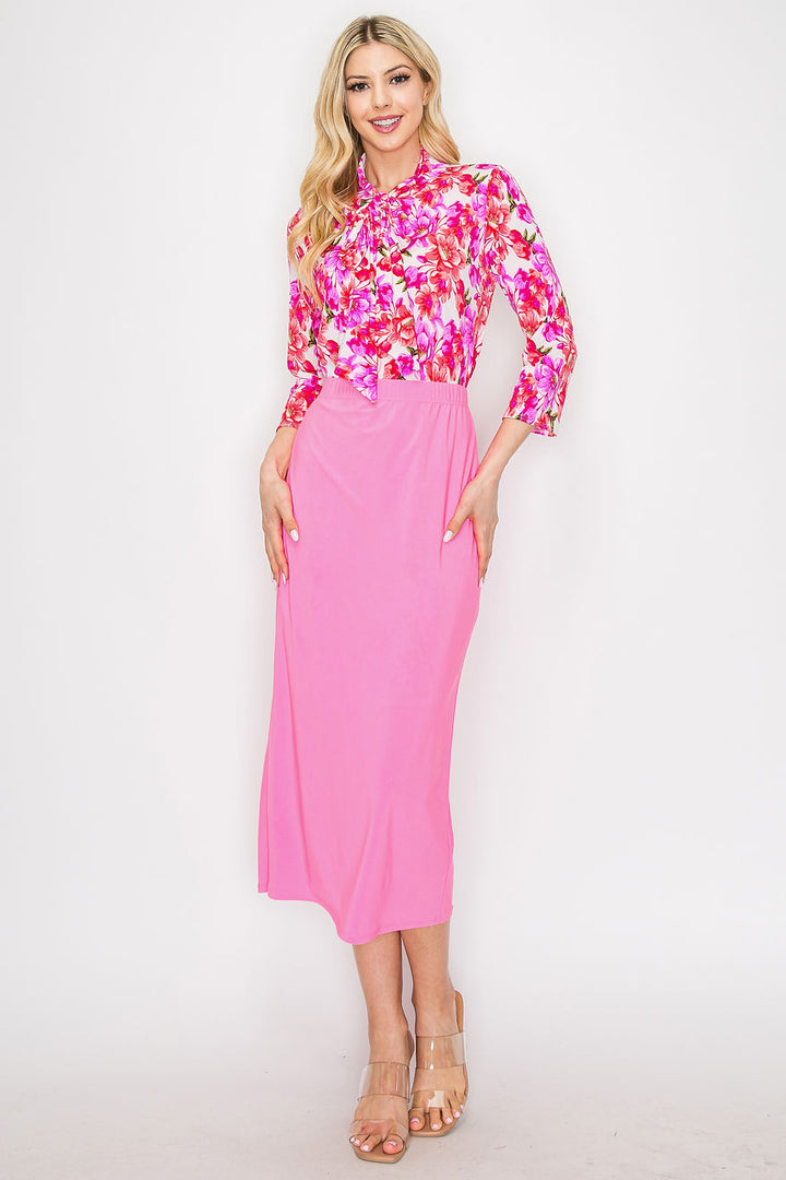 PLUS SIZE TIE-NECK 3/4 SLEEVES MODEST TUNIC TOP-SHB58544