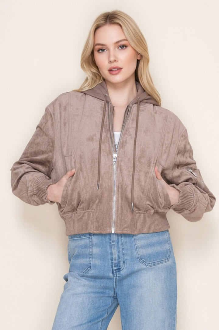 LONG SLEEVE FRONT ZIP-UP SOLID SUEDE JACKT-WBT11137XL