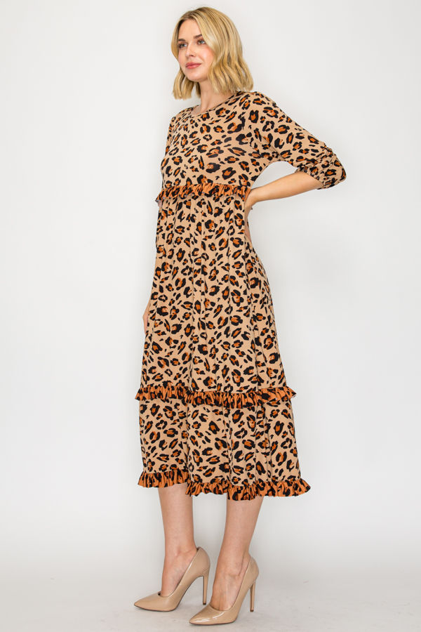 PLUS SIZE TIERED RUFFLE MIDI DRESS WITH SIDE POCKETS