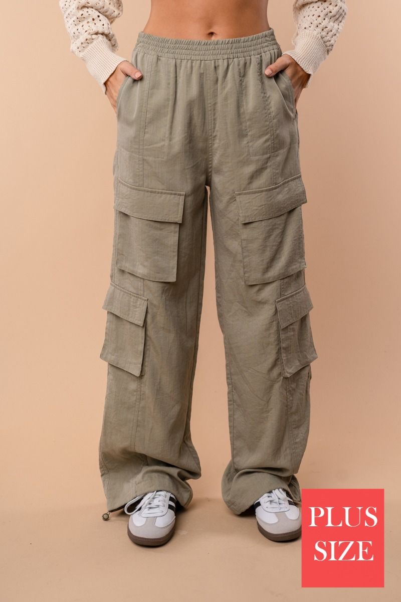 PLUS SIZE HIGH-WAISTED SOLID CARGO PANTS