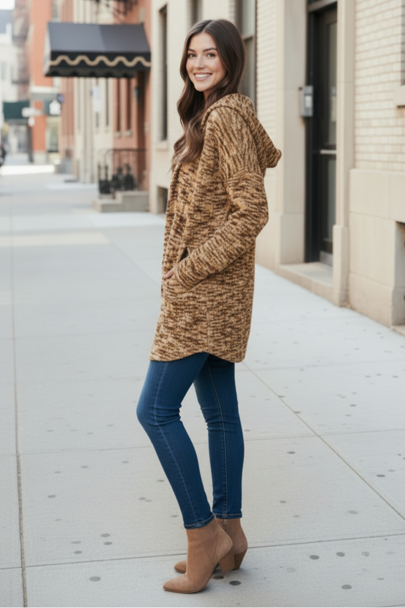 LONG SLEEVE MULTI COLOR KNIT HOODIE OPEN CARDIGAN HMSJ1032-30