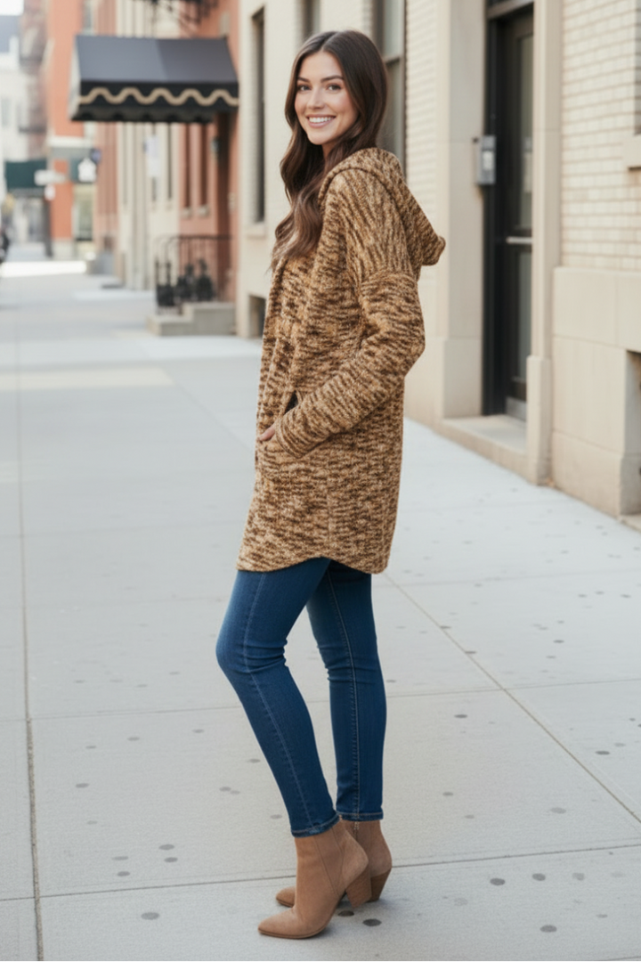 LONG SLEEVE MULTI COLOR KNIT HOODIE OPEN CARDIGAN HMSJ1032-30
