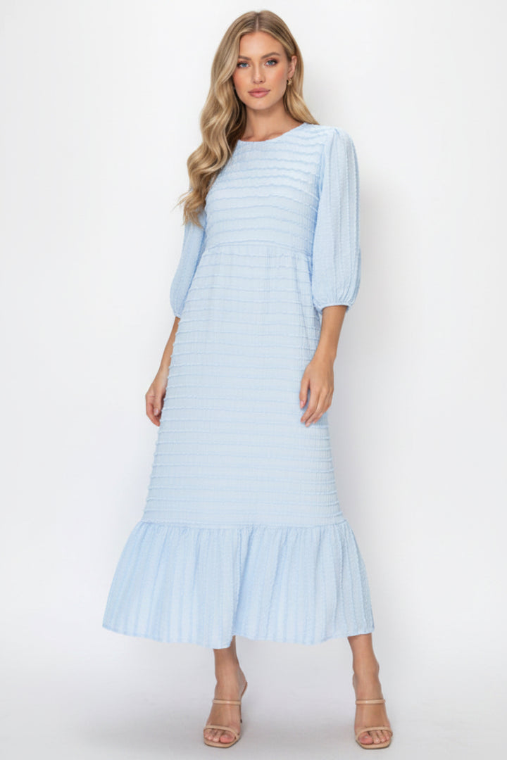 TEXTURED MIDI DRESS WITH 3/4 BALLOON SLEEVES