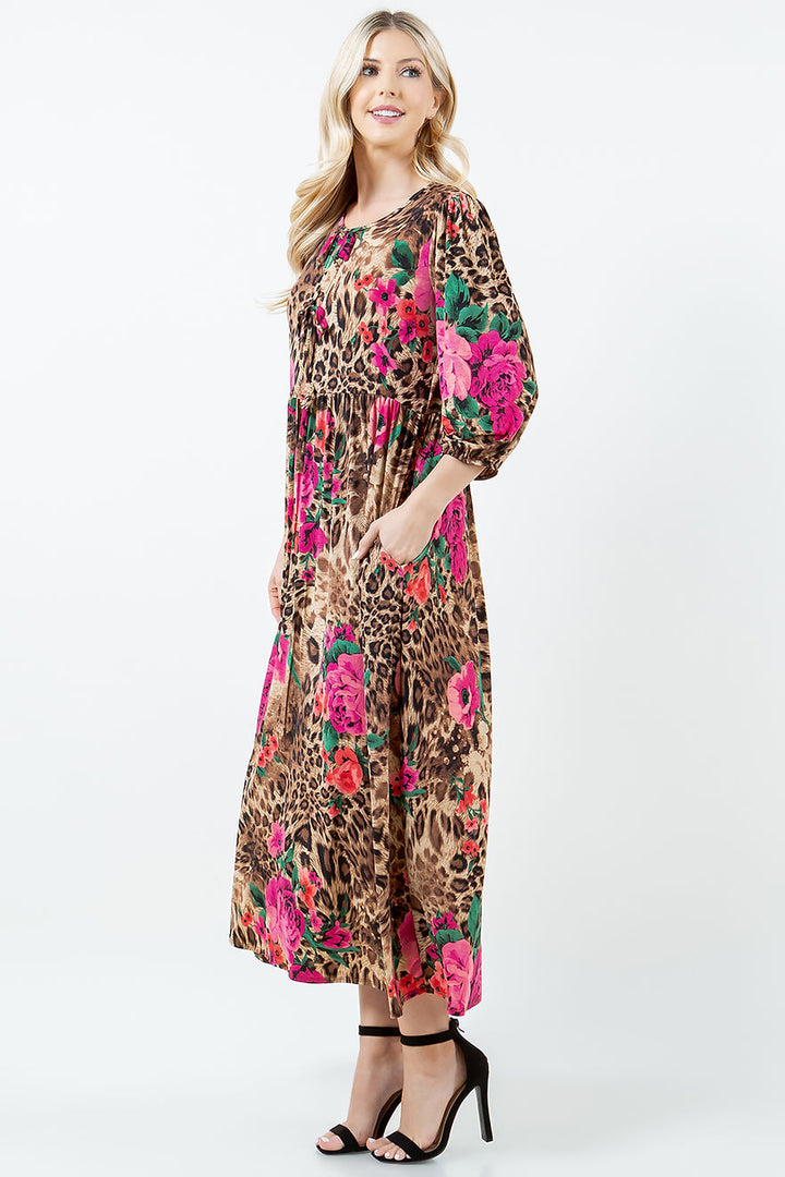 ANIMAL PRINT W/SIDE POCKETS  MAXI DRESS