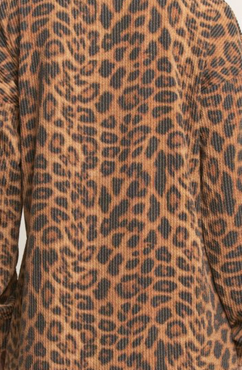 LONG PUFF SLEEVE ANIMAL URBAN RIBBED MINI DRESS-HMED6710