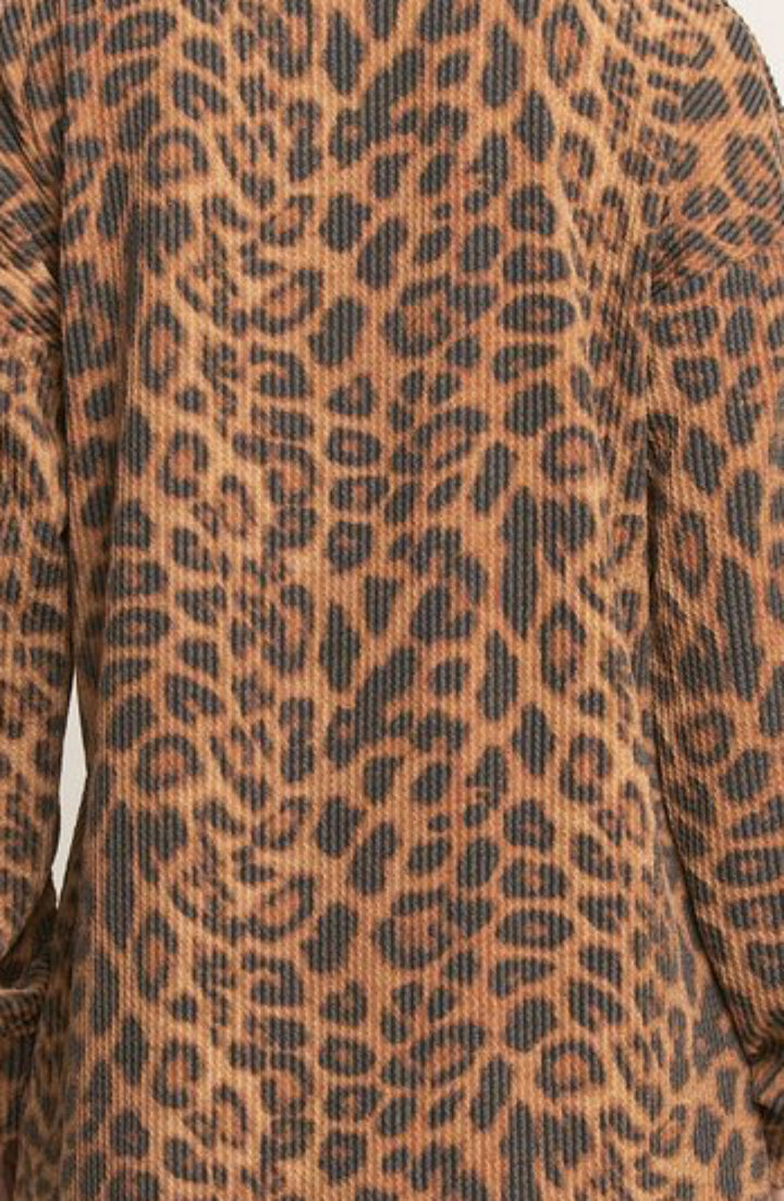 LONG PUFF SLEEVE ANIMAL URBAN RIBBED MINI DRESS-HMED6710