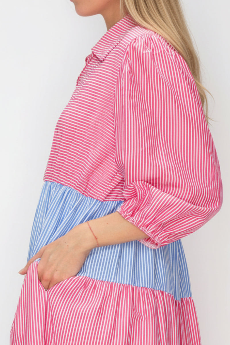 TIERED SILHOUETTE COLORBLOCK MIDI DRESS SHVL6112