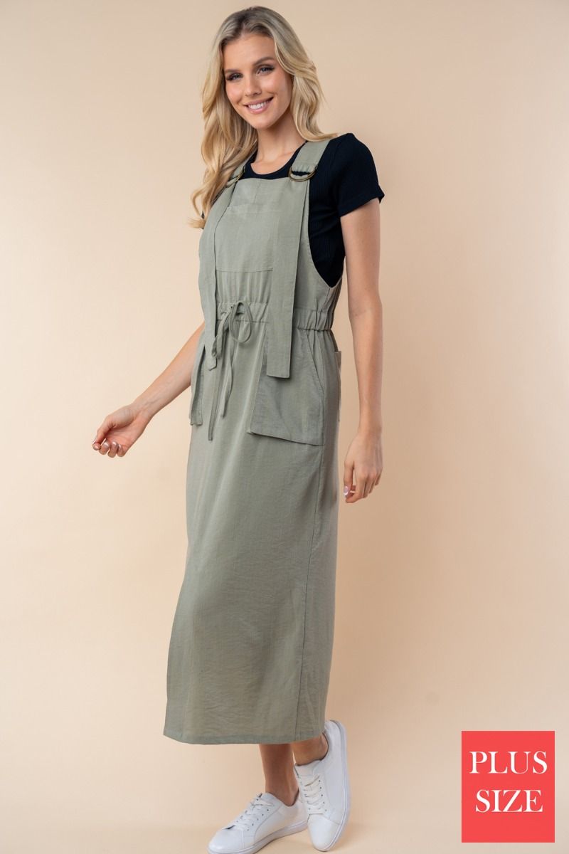 SLEEVELESS SOLID KNIT PLUS SIZE OVERALL DRESS
