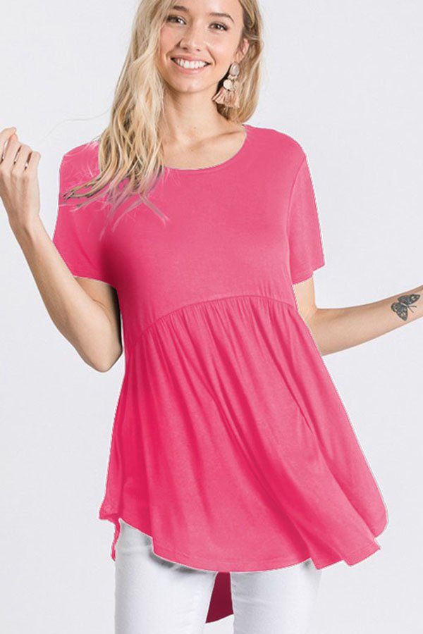 NAVY SHORT SLEEVES BABYDOLL TUNIC TOP HMST1518S