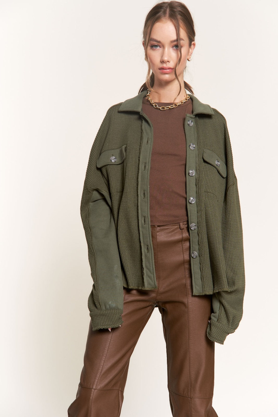 COLLARED RIBBED KNIT LONG SLEEVES JACKET T8293-