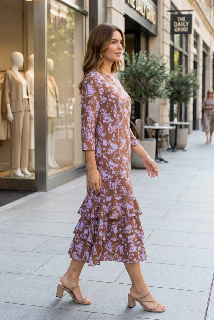 MULTI LAYERED MIDI DRESS WITH SIDE POCKETS-SHVL6117