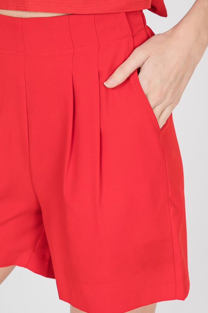 PLEATED ELASTIC WAIST W/SIDE POCKETS  SHORTS HMP1009