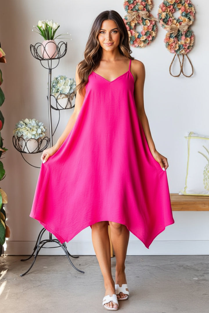 SLEEVELESS SPAGHETTI STRAP V NECK SOLID MIDI DRESS HMED6782-11