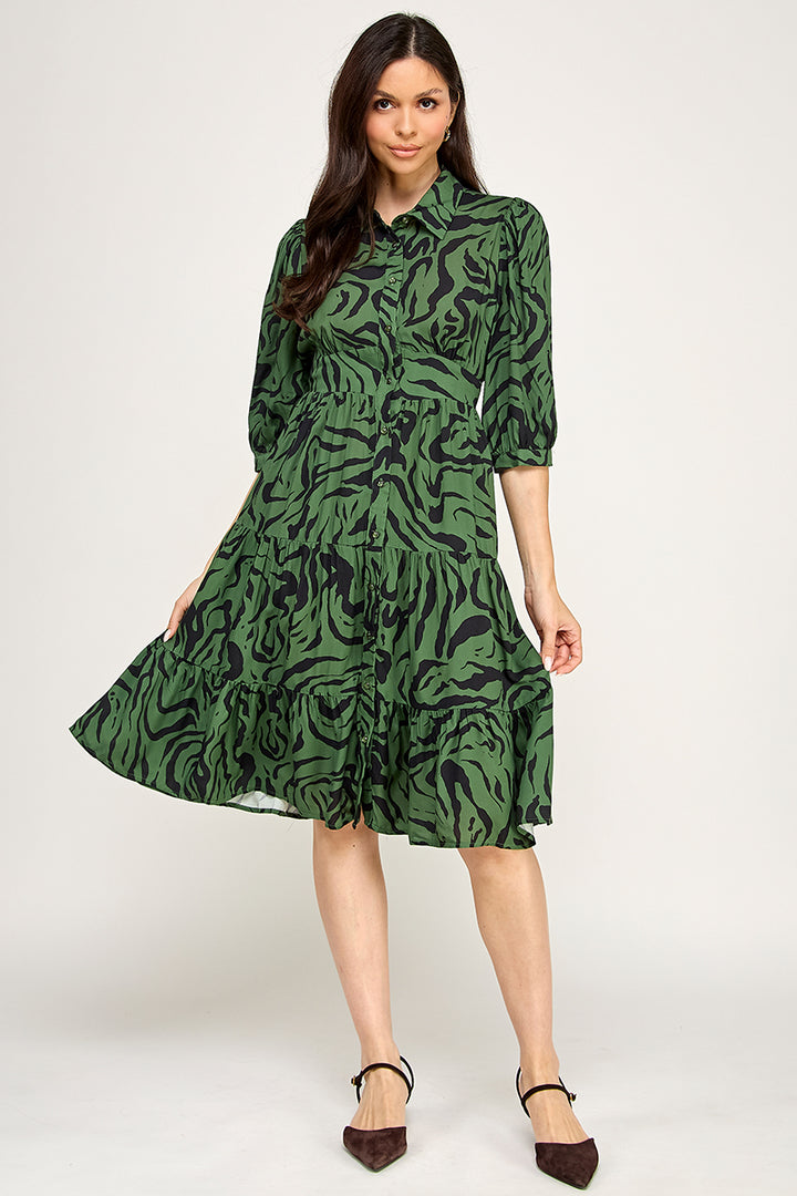 COLLARED BUTTON DOWN MIDI DRESS