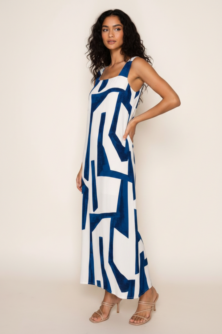 SLEEVELESS GEOMETRIC MAXI DRESS WBD90760XL
