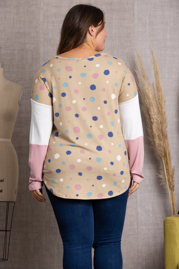 POLKADOT COLOR BLOCK BUTTON DOWN PLUS SIZE SWEATER-CT43590DX