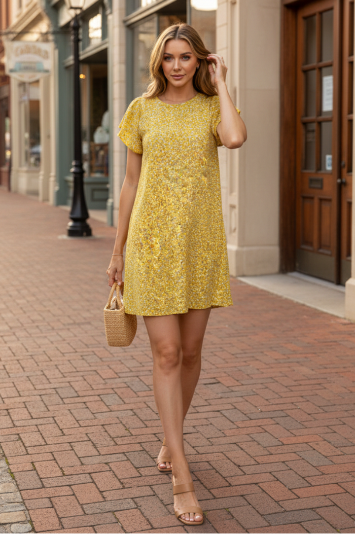 DITSY FLORAL BELL SHORTS SLEEVES MINI DRESS SD4258-