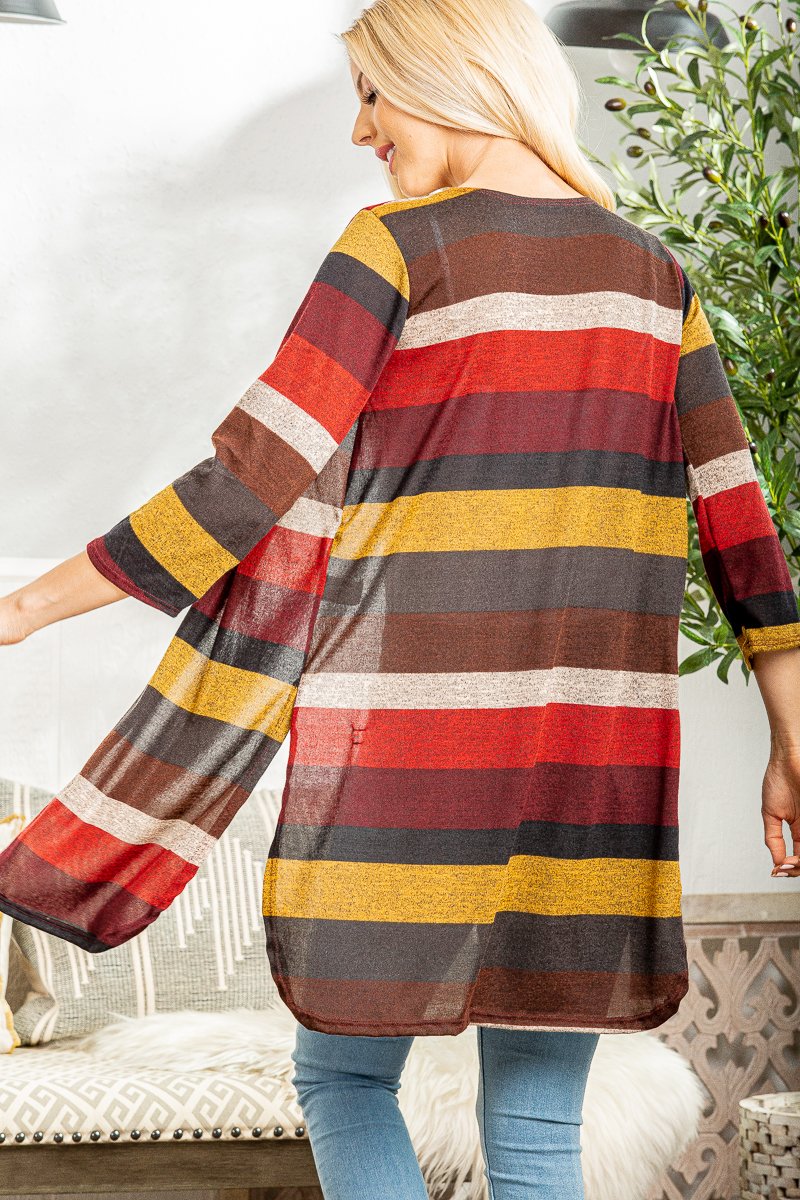 MULTI COLOR STRIPE OPEN CARDIGAN HMSJ1006-54 PLUS