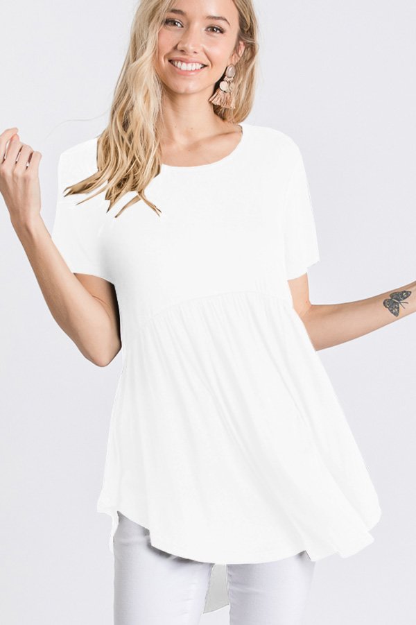 NAVY SHORT SLEEVES BABYDOLL TUNIC TOP HMST1518S