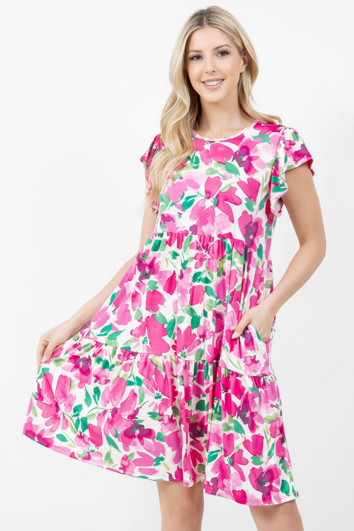 CASUAL PLUS SIZE SHORT DRESS RUFFLE SLEEVES DETAIL-SHVC5842