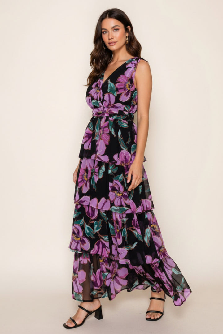 SLEEVELESS FLORAL PRINT MAXI DRESS-WBD90754XL
